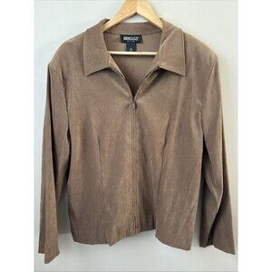 Briggs New York Women’s Faux Suede Jacket Brown Zip-Up Coat Size 16 Outerwear
